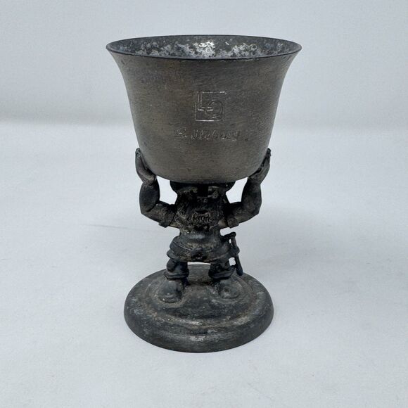 Vintage Swedish Pewter Goblet Handmade Viking Warrior KTS Svenskt Tenn 4.25”